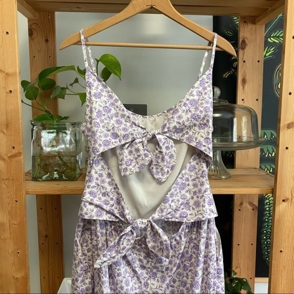 Gal Meets Glam Purple Lilac Floral Wide Leg Etta Double Tie Back Jumpsuit 8 - Picture 10 of 16